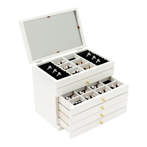 Schmuckkästchen, 6 Ebenen Schmuck Organizer mit Spiegel und 5 Schubladen, Schmuckkasten Schmuckschatulle mit Velvet Interior für Ringe, Ohrringe, Halsketten, Uhren, etc. von Vielrosse