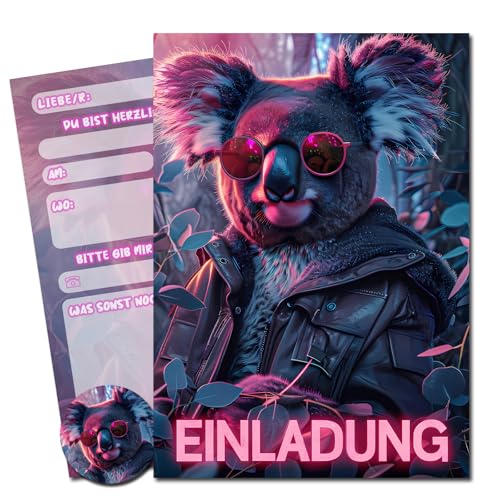 Vielucks® 15 x Filmgenre Einladungskarten - DIN A6 - Original - mit Aufkleber,Einladungskarten Kindergeburtstag Mädchen Junge,Geburtstagseinladungen,Party deko,Einladung Einschulung (Koala) von Vielucks