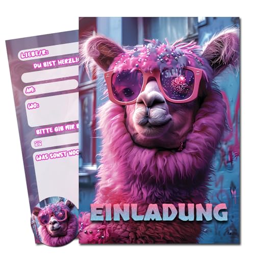 Vielucks® 15 x Filmgenre Einladungskarten - DIN A6 - Original - mit Aufkleber,Einladungskarten Kindergeburtstag Mädchen Junge,Geburtstagseinladungen,Party deko,Einladung Einschulung (Lama Ⅱ) von Vielucks