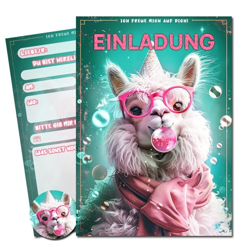 Vielucks® 15 x Filmgenre Einladungskarten - DIN A6 - Original - mit Aufkleber,Einladungskarten Kindergeburtstag Mädchen Junge,Geburtstagseinladungen,Party deko,Einladung Einschulung (LamaⅢ) von Vielucks