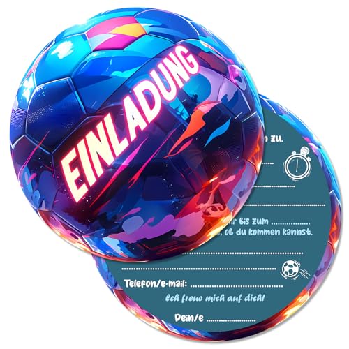 Vielucks® 15 x Fußball Einladungskarten Kindergeburtstag - Φ13.5cm - Original, Einladungskarten Geburtstag für Fußballbegeisterten Jungen und Mädchen, Coole Witzige Rund Fußball Einladung (Blau) von Vielucks