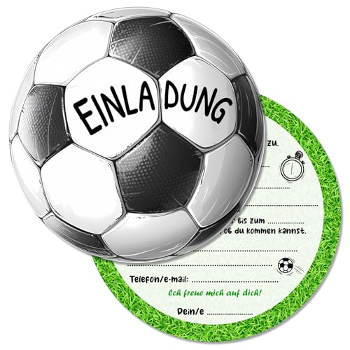 Vielucks® 15 x Fußball Einladungskarten Kindergeburtstag - Φ13.5cm - Original, Einladungskarten Geburtstag für Fußballbegeisterten Jungen und Mädchen, Coole Witzige Rund Fußball Einladung (Normal) von Vielucks