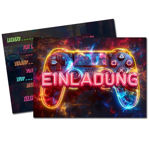 Vielucks® 15 x Gaming Einladungskarten - DIN A6 - Original,Einladungskarten Kindergeburtstag Junge Mädchen, Geburtstagseinladungen,Gaming Konsolen Zocker Party deko,Thema Partyspiel (Schwarz) von Vielucks