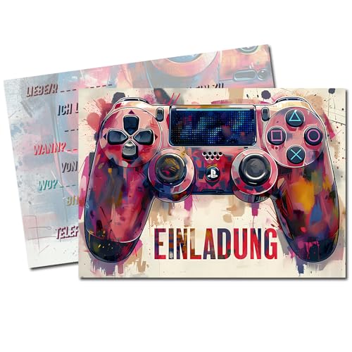 Vielucks® 15 x Gaming Einladungskarten - DIN A6 - Original,Einladungskarten Kindergeburtstag Junge Mädchen, Geburtstagseinladungen,Gaming Konsolen Zocker Party deko,Thema Partyspiel (Weiß) von Vielucks