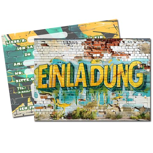 Vielucks® 15 x Graffiti Einladungskarten - DIN A6 - Original,Einladungskarten Kindergeburtstag Junge Mädchen,Geburtstagseinladungen,Partyeinladungen,Einschulung Einladungskarten,Party deko (Wand) von Vielucks