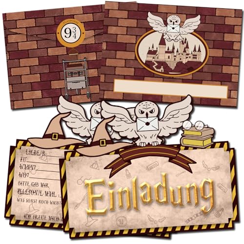 Vielucks® Zauberhafte Einladungskarte - mit Umschlägen und Aufklebern,Magische Wizard Einladungskarten Kindergeburtstag Junge Mädchen,Geburtstagseinladungen,Party,Einschulung,Themenpartys (15PCS) von Vielucks