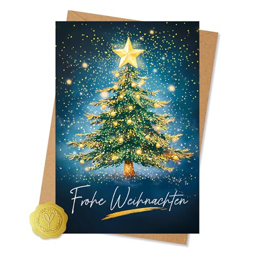 Vielucks 6 x Weihnachtskarten Geschenkset inkl. Umschlag und Aufkleber, Klappkarten mit Weihnachtsbaum-Motiv, Weihnachtskarte Dankeskarten, Schön Weihnachtskarten mit Umschlag Set Weihnachtsgrüße von Vielucks