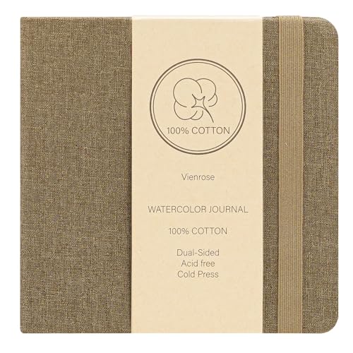 Vienrose Aquarelljournale, Skizzenbücher, Baumwollpapier, Kaltpressung, Aquarelljournale Notizbuch, Geeignet Für Techniken Und Mischtechniken 14×14 cm 1 Packung Braun von Vienrose