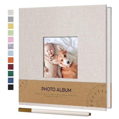 Vienrose Fotoalbum Selbstklebend Einkleben 10x15 Klein Leinen Photo Album mit 40 Weißen Seiten, Hochzeit Jahrestag Geburtstag Fotoalben mit Einem Kugelschreiber, 17x18cm, Beige von Vienrose