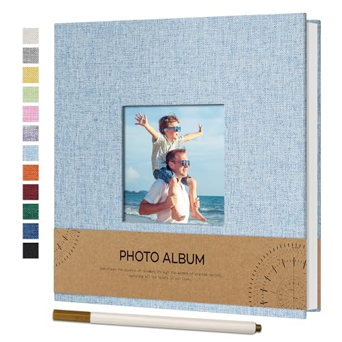 Vienrose Fotoalbum Selbstklebend Einkleben 10x15 Klein Leinen Photo Album mit 40 Weißen Seiten, Hochzeit Jahrestag Geburtstag Fotoalben mit Einem Kugelschreiber, 17x18cm, Himmelblau von Vienrose