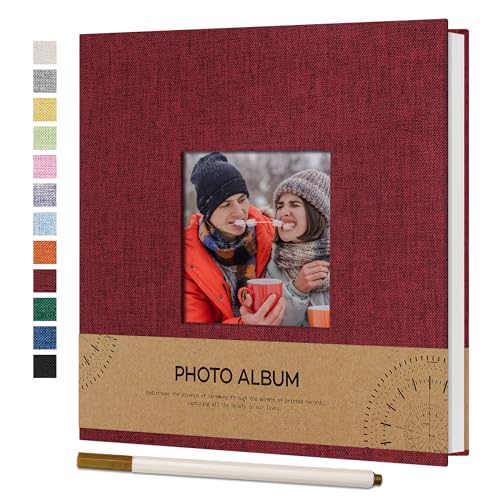 Vienrose Fotoalbum Selbstklebend Einkleben 10x15 Klein Leinen Photo Album mit 40 Weißen Seiten, Hochzeit Jahrestag Geburtstag Fotoalben mit Einem Kugelschreiber, 17x18cm, Rot von Vienrose