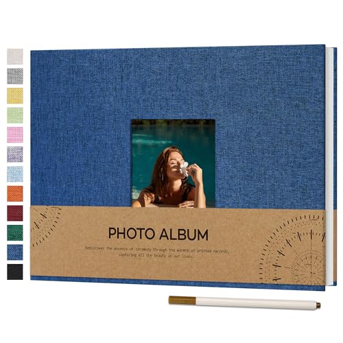 Vienrose Fotoalbum Selbstklebend Einkleben 10x15 Klein Leinen Photo Album mit 40 Weißen Seiten, Hochzeit Jahrestag Geburtstag Fotoalben mit Einem Kugelschreiber, 21,5x30cm, Marineblau von Vienrose