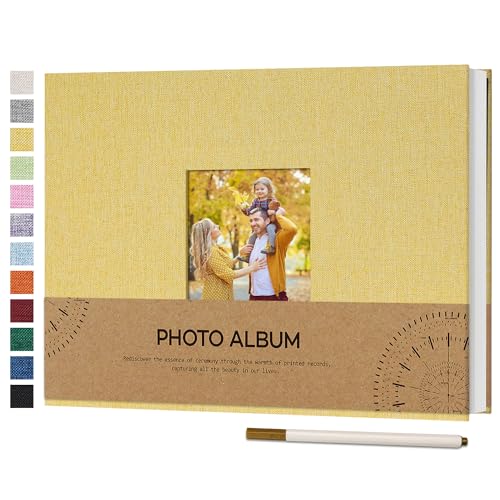 Vienrose Fotoalbum Selbstklebend Einkleben 10x15 Klein Leinen Photo Album mit 60 Weißen Seiten, Hochzeit Jahrestag Geburtstag Fotoalben mit Einem Kugelschreiber, 21,5x30cm, Gelb von Vienrose