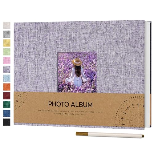 Vienrose Fotoalbum Selbstklebend Einkleben 10x15 Klein Leinen Photo Album mit 60 Weißen Seiten, Hochzeit Jahrestag Geburtstag Fotoalben mit Einem Kugelschreiber, 21,5x30cm, Lila von Vienrose