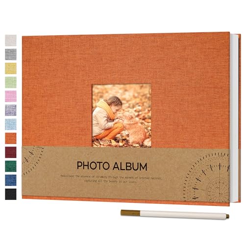 Vienrose Fotoalbum Selbstklebend Einkleben 10x15 Klein Leinen Photo Album mit 60 Weißen Seiten, Hochzeit Jahrestag Geburtstag Fotoalben mit Einem Kugelschreiber, 21,5x30cm, Rostiges Orange von Vienrose