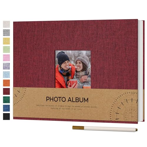 Vienrose Fotoalbum Selbstklebend Einkleben 10x15 Klein Leinen Photo Album mit 60 Weißen Seiten, Hochzeit Jahrestag Geburtstag Fotoalben mit Einem Kugelschreiber, 21,5x30cm, Rot von Vienrose