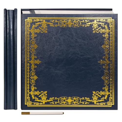 Vienrose Großes Selbstklebendes Fotoalbum Kunstleder Scrapbook Album 27×28 cm Vintage Bedrucktes Erinnerungsalbum DIY 60 Seiten mit Metallic Stift, Marineblau von Vienrose