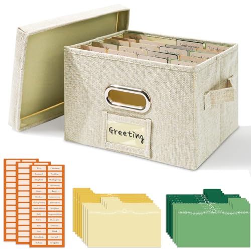 Vienrose Grußkarten-Organizer, Grußkarten-Aufbewahrungsbox, Grußkarten-Organizer-Box mit Trennwänden, Grußkartenhalter für die Aufbewahrung von Karten, Aufklebern, Fotos 1 Packung Beige von Vienrose