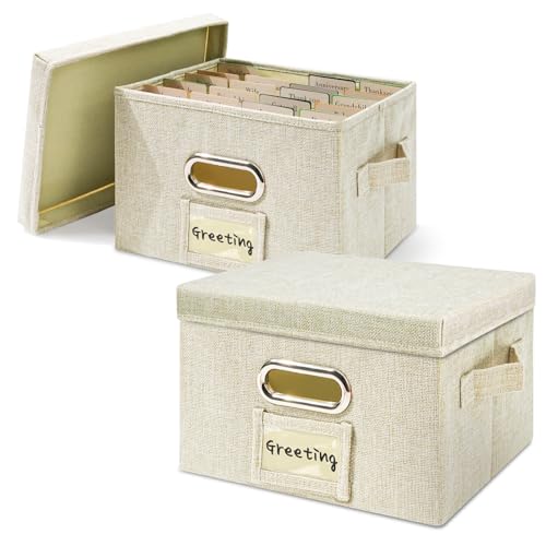 Vienrose Grußkarten-Organizer, Grußkarten-Aufbewahrungsbox, Grußkarten-Organizer-Box mit Trennwänden, Grußkartenhalter für die Aufbewahrung von Karten, Aufklebern, Fotos 2 Packungen Beige von Vienrose