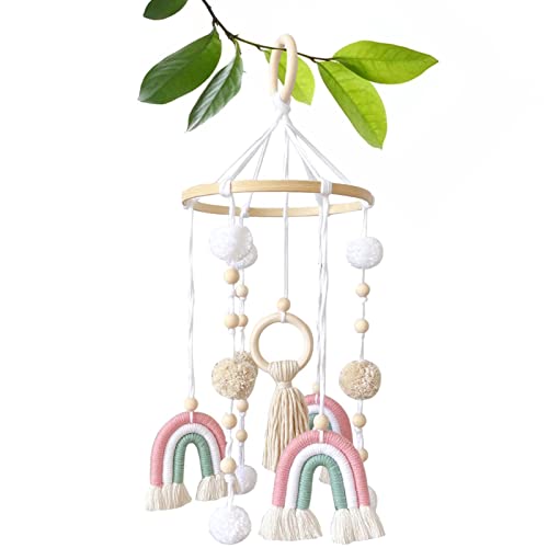 Vigcebit Krippenspielzeug zum Aufhängen, Babybett-Mobile für Mädchen Regenbogen, Boho Regenbogen Baby Holz Krippe Mobile Filz, Bunte Wattebausch, Decke Mobile, Regenbogen Kinderzimmer Mobiles von Vigcebit