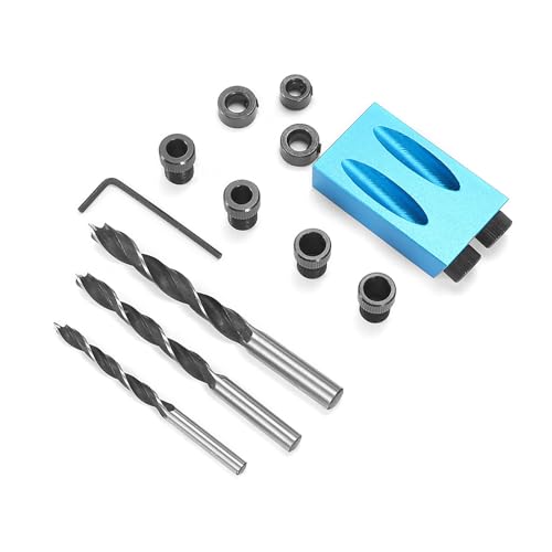 Viitech 14 Stück Loch Jig Kit, Doppel Pocket Hole Jig Schräges Loch Positioniere Ortungs Set, 15 ° Schrägloch Positionierer, 6/8/10mm Dübel Bohrer Schreinerei Tasche Loch Jig Clamp Kit von Viitech