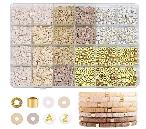 Viitech 2064 Pcs Heishi Perlen 6mm für Armbänder Beads For Bracelets Handgefertigte Buchstabenperlen Flache Runde Clay Beads für Ohrringe Fußkettchen Halskettenschmuck Armbänder von Viitech