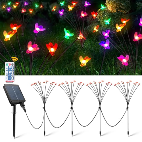 Viitech Bienen Lichterkette Gartendeko Solarlampen, 4 Pack 10 Bee Solar Garden Lights mit Fernbedienung, wasserdichte Gartenkunst Feen Beleuchtung für Garten Dekoration (Farbiges Licht) von Viitech