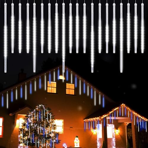 Vikdio Weihnachtsbeleuchtung Outdoor, Meteorschauer Lichter 20 Spiralröhren (50-30cm, 720 LEDs) 6.65m Lit Länge, Wasserfeste Schneefalllichter für Outdoor Weihnachtsdekoration Baum Fenster (Weiß) von Vikdio