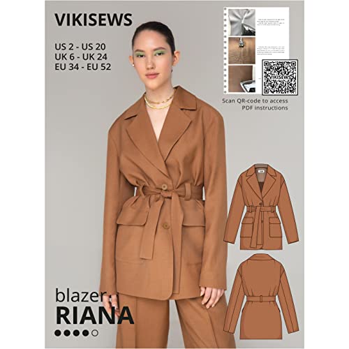 Vikisews Schnittmuster für Damen – Riana Blazer Schnittmuster für Damen, Größe US2 – US20 Übergröße, geeignet für Anfänger mit leicht verständlicher Nähanleitung (evtl. nicht in deutscher Sprache) von Vikisews