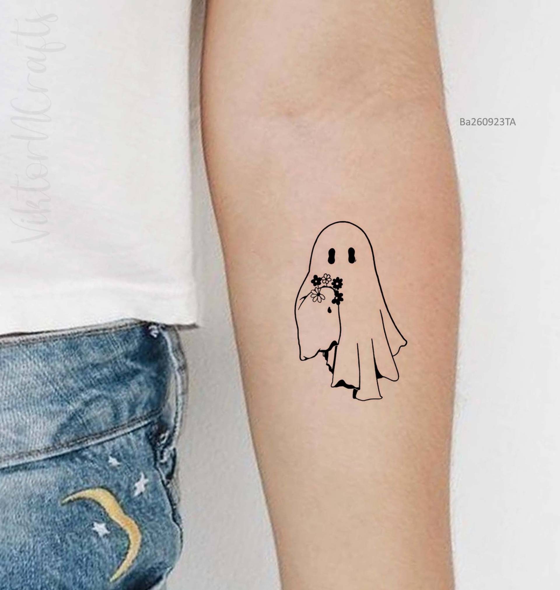 Winziger Geist Und Blumen Temporäres Tattoo, Kleines Süßes Tattoo Für Halloween Party, Geschenk, Aufkleber von ViktorNCrafts