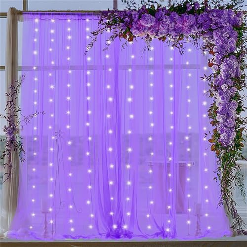 LED-Lichterkette mit zwei Schleiern, USB-betriebene Lichterkette für Innen und Außen, für Party und Garten, Lichternetz für Innen und Außen, Farbe warmweiß (Lila) von Vikye