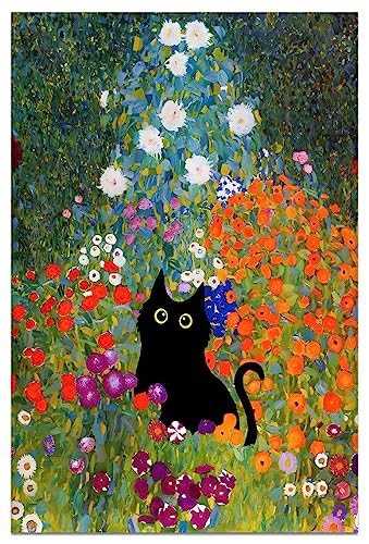 Vilbki Lustiges Leinwandposter mit schwarzer Katze, Blumendruck, bunt, abstrakt, Galerie, ästhetischer Raum für Schlafzimmer, Wanddekoration, berühmte Ölgemälde, Garten, ungerahmt, 30,5 x 45,7 cm von Vilbki