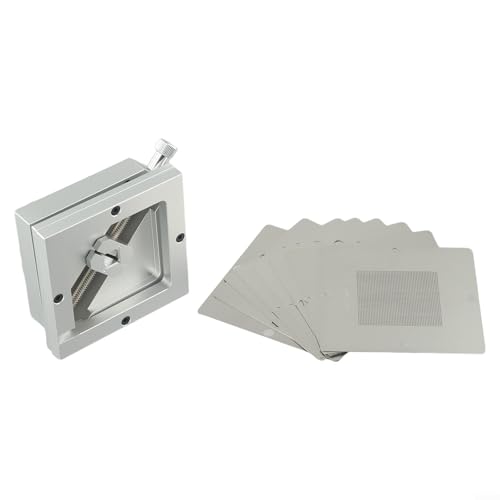 90 mm für Reballing-Station-Set mit 10 Schablonen-Vorlagen, Metall-Leiterplatten-Befestigungsvorrichtung für Lötreparatur, 9 x 8 x 3 cm, silberfarbener Halter (Vorrichtung + 10 Schablonen) von Vilgftyiet