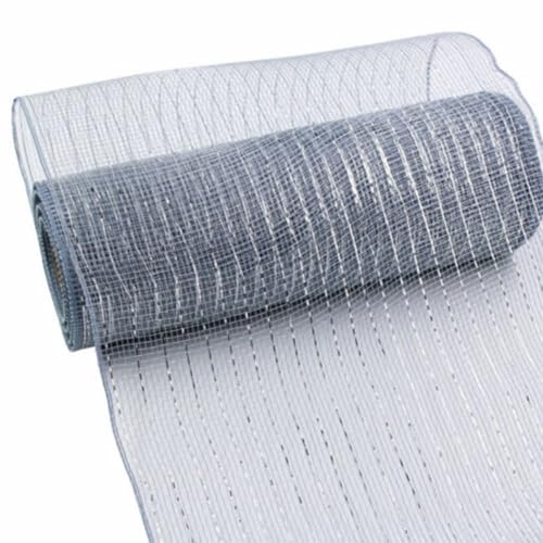 Deko-Mesh-Band-Rollen zum Selbermachen, 26 cm x 9,1 m, perfekt für Kränze und dekorative Bastelarbeiten (Silber + Silber) von Vilgftyiet