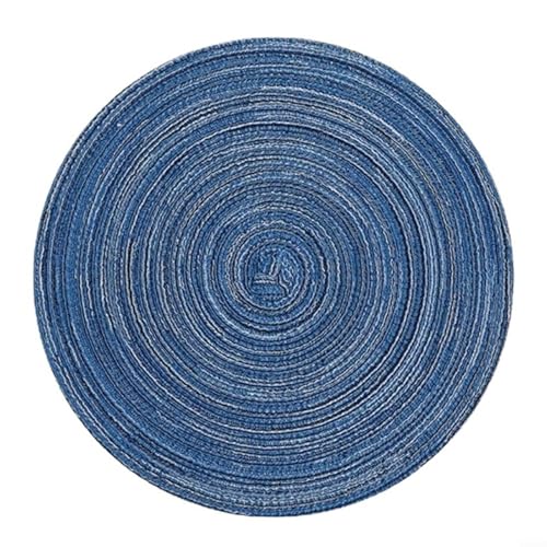 Set mit 6 handgefertigten gewebten Platzsets, 30 cm, rund, Baumwollgarn, Matten für Essgelegenheiten (blau) von Vilgftyiet