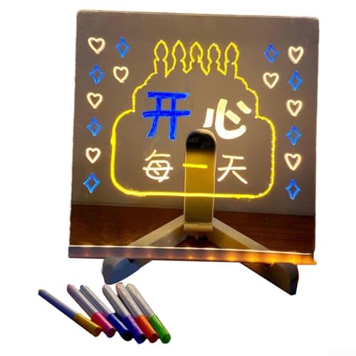 Vilgftyiet LED-Notiztafel mit Farben, Acryl-LED-Zeichenbrett, 6 Farbstifte, trocken abwischbar, beleuchtet, für Schule, Café, Zuhause, Büro (20 x 20 cm) von Vilgftyiet