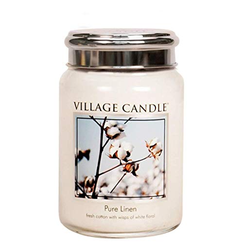 Village Candle Pure Linen 26 oz Large Glass Jar Scented Candle, 21.25 net oz Kerze, Glas, weiß, L, 737 von Village Candle