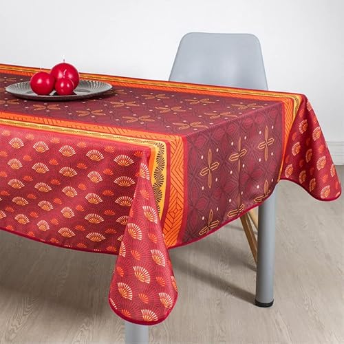 Villages de Provence Rechteckige schmutzabweisende Tischdecke - Faltenbeständig und 100% Polyester - Rot - 300x150 cm - Zazou - 8/10 Besteck - Innen oder Außen - Esstisch, Küche oder Garten von Villages de Provence