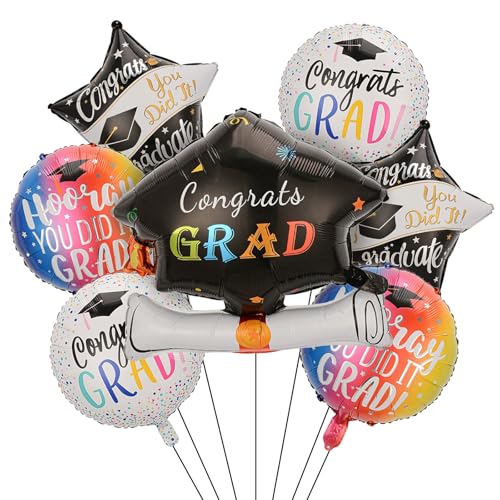 7-teiliges Ballon-Set mit Aufschrift "Congrats Grad", Ballon, Klasse 2025, Abschlussfeier, Party-Dekorationen für Hochschule, Abschlussfeier, Party 2025 von Villorem