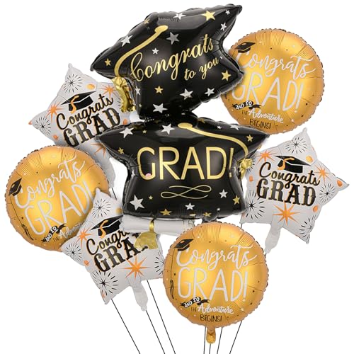 7-teiliges Ballon-Set mit Aufschrift "Congrats Grad", Ballon, Klasse 2025, Abschlussparty-Dekorationen für Hochschulabschluss, Abschlussfeier, Party 2025 von Villorem