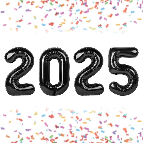 Schwarze Luftballons 2025 – 101,6 cm, 2025 Neujahrsballons für Neujahrsdekorationen, 2025 Luftballons schwarz für Silvesterparty-Dekorationen von Villorem