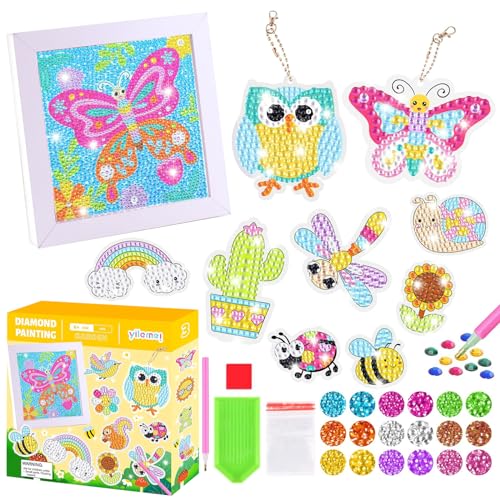 VillyVida Diamond Painting Kinder Set, 5D DIY Diamond Painting mit Bilderrahmen, Diamond Painting Sticker und 2 Diamond Painting Schlüsselanhänger, Ideal für Kindergeschenk(Butterfly) von VillyVida