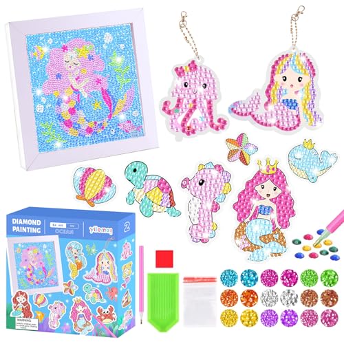 VillyVida Diamond Painting Kinder Set, 5D DIY Diamond Painting mit Bilderrahmen, Diamond Painting Sticker und 2 Diamond Painting Schlüsselanhänger, Ideal für Kindergeschenk (Mermaid) von VillyVida