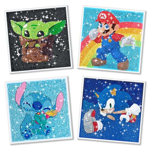 Vilomdur 4 Stück Diamond Painting Kinder,Diamant Painting Bilder, 5D Diamond Painting Anime, Diamond Painting Set Erwachsene, Geschenk für Kinder ab 6-12, DIY Diamant-Malerei von Vilomdur