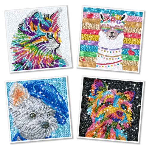 Vilomdur Diamond Painting Kinder,4 Stück Diamond Painting Bilder,5D Diamond Painting Tiere Diamond Painting Set Diamond Painting für Kinder ab 6-12 Jahre DIY Diamant-Malerei für Home Wand Decoration von Vilomdur