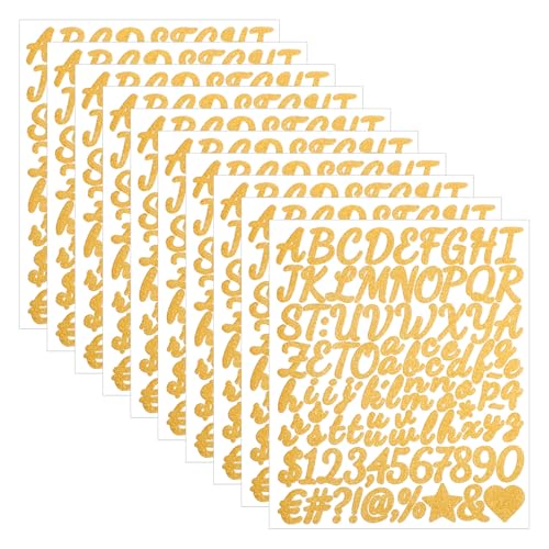 10 Blätter Goldene Buchstaben Aufkleber Glitzer Selbstklebende Buchstaben Zahlen Aufkleber Wasserfeste Alphabet Zahlen Sticker Buchstabenaufkleber für Hochzeit Geburtstag Briefkasten DIY Scrapbooking von Vin Beauty