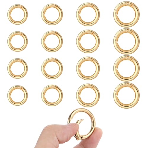 16 Stück Feder-O-Ring-Clips für Geldbeutelriemen, rund Schnappclip Schlüsselringe für Schlüsselanhänger Gold runde Schnallenhaken Verlängerungsclip für Schlüssel, Tasche, Handtasche, Basteln von Vin Beauty