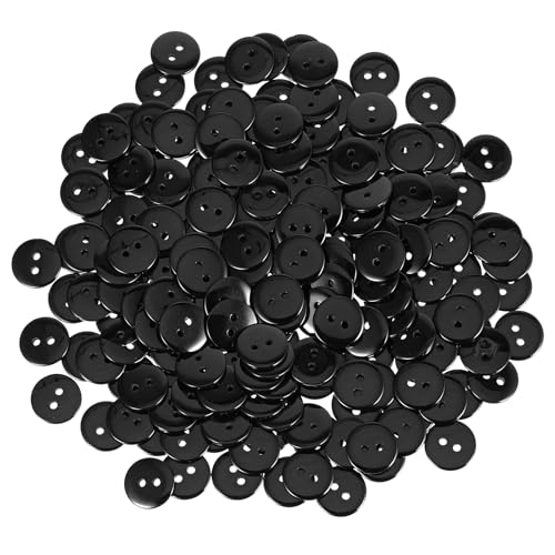 200 Stück schwarze Knöpfe 15 mm Nähen, flache Rückseite, Kunstharz-Knöpfe, 2 Löcher, Knopf, Kleidung, Nähen, Ersatzknöpfe, einfarbig, Knöpfe zum Nähen und Basteln von Vin Beauty