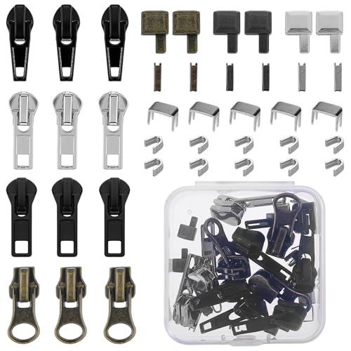 39 Stück ReißVerschluss Reparatur Set,Universal #5 Reissverschluss Reparatur Set, Reißverschluss Zipper Ersatz für ReißVerschluss Schieber Reisverschlußreparatur Set für Jacken, Taschen, Mantel Zipper von Vin Beauty