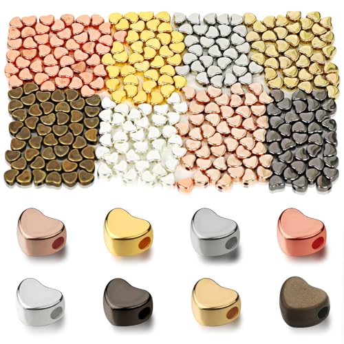 400 Pcs Herz Perlen, Perlen für Armbänder machen, Gold Herz Perlen, kleine Loch Spacer Perlen für Armbänder Halskette Ohrring Schmuck machen DIY handmade Craft (8 Farben gemischt) von Vin Beauty